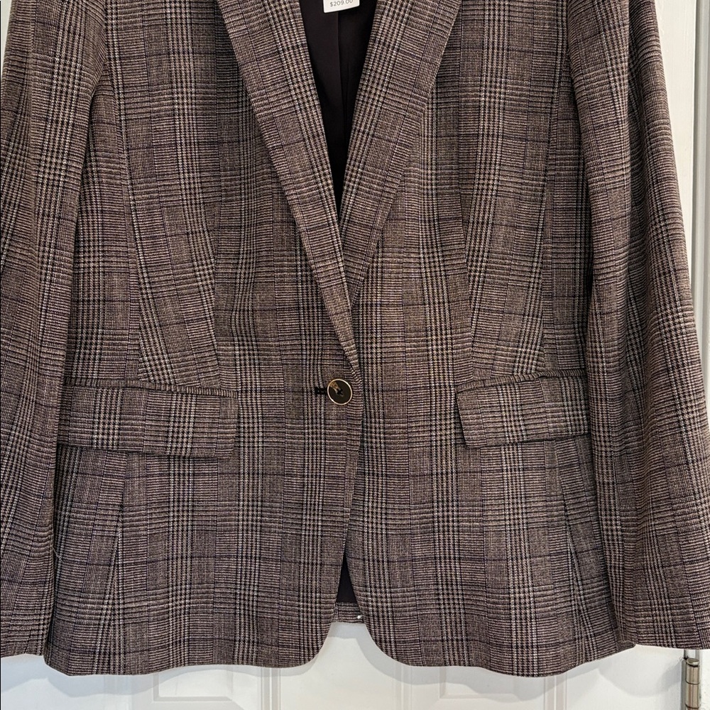 Ann Taylor Brown Plaid One Button Blazer - Picture 4 of 11